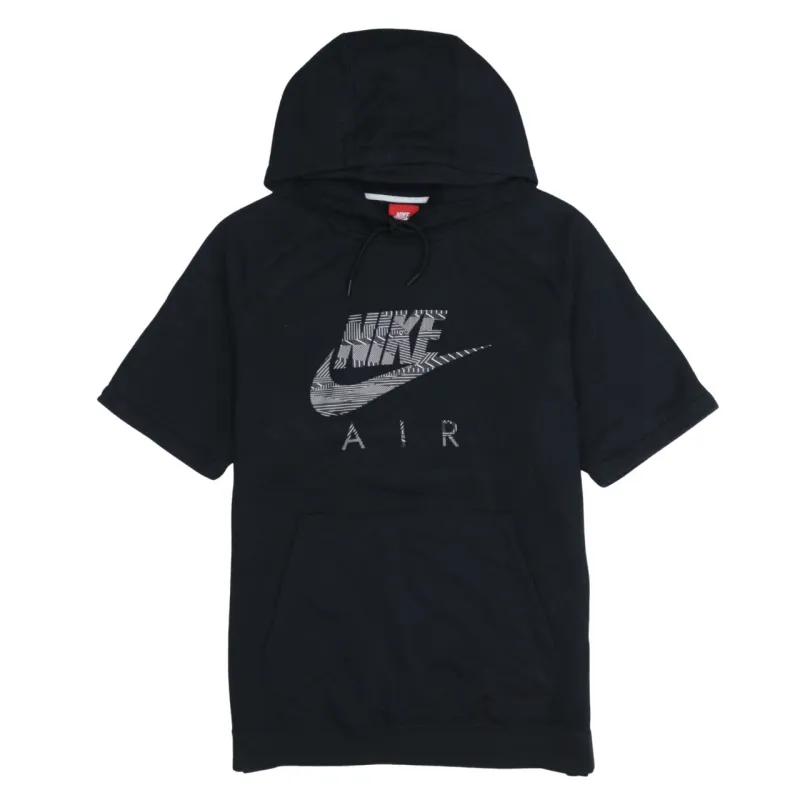 Nike Black Short Sleeve Hoodie Women’s Large Printed Air Logo Front Pocket Sweatshirt made by Nike