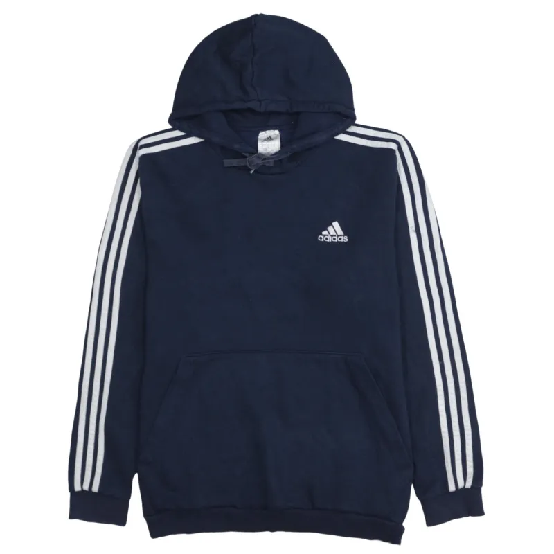 Adidas Navy Blue Hoodie Men's Large Embroidered Logo Three Stripe Sleeves Pullover Sweatshirt made by Adidas