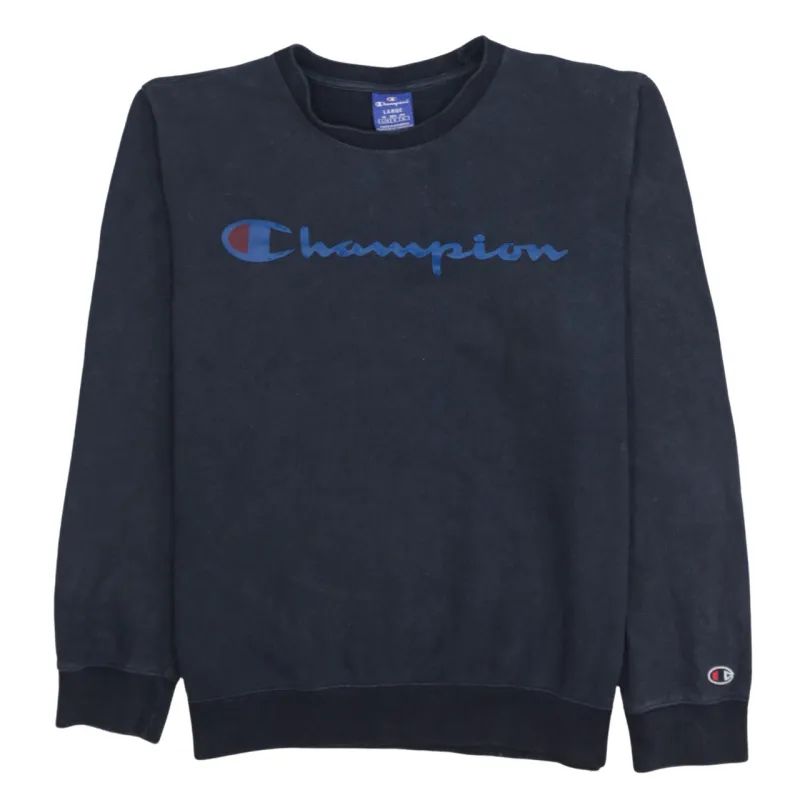 Champion Navy Blue Sweatshirt Men's Large Printed Script Logo Crewneck Pullover Top sold by Vintage Club