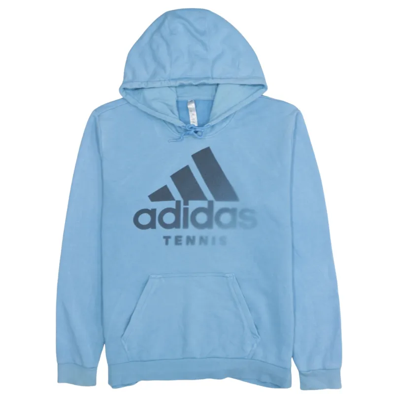 Adidas Light Blue Hoodie Men's Medium Printed Tennis Logo Front Pocket Pullover Sweatshirt sold by Vintage Club