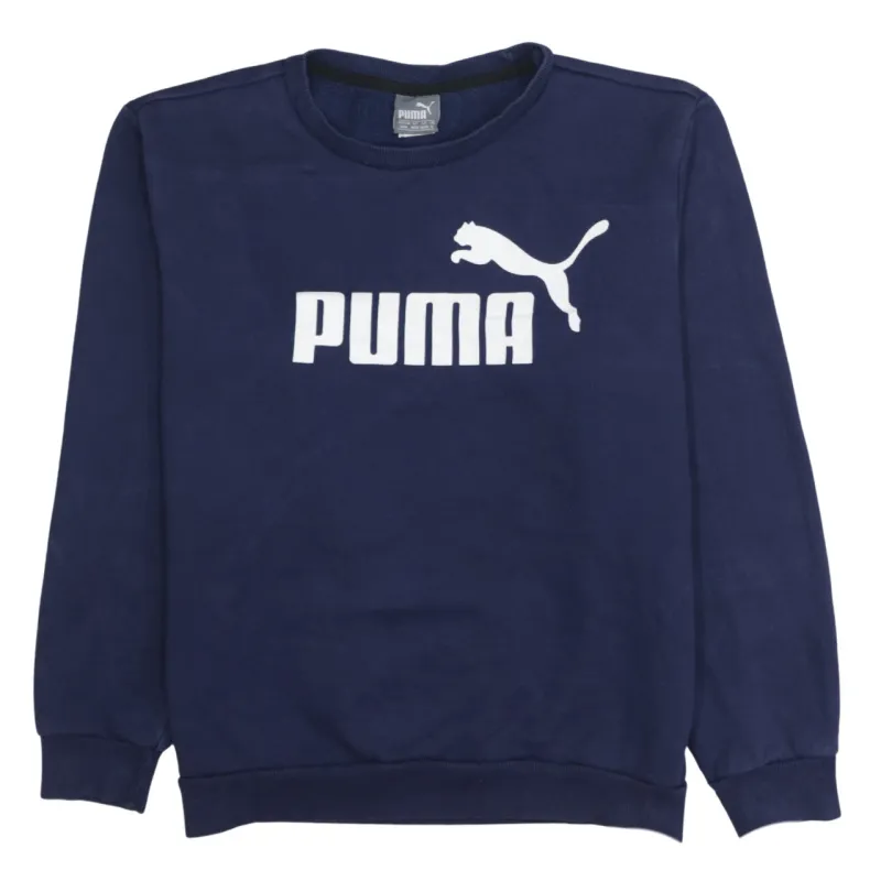Puma Navy Blue Sweatshirt Men's Medium Printed Logo Crewneck Ribbed Cuffs Pullover Top sold by Vintage Club