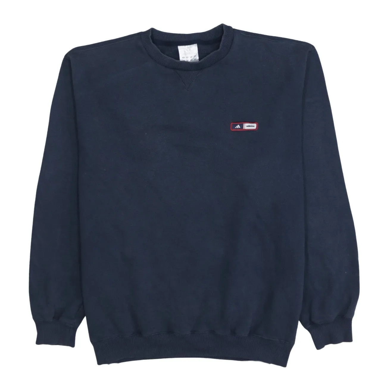 Adidas Navy Blue Sweatshirt Men's Large Embroidered Chest Patch Logo Crewneck Pullover sold by Vintage Club
