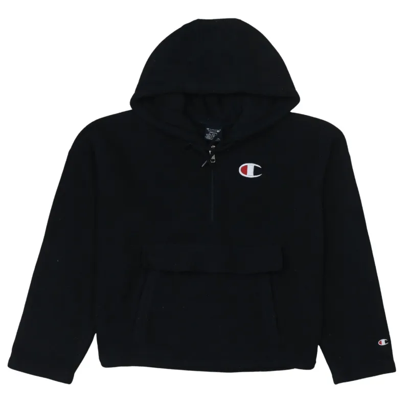 Champion Black Fleece Hoodie Men's Small Embroidered Logo Half Zip Front Pocket Pullover made by Champion