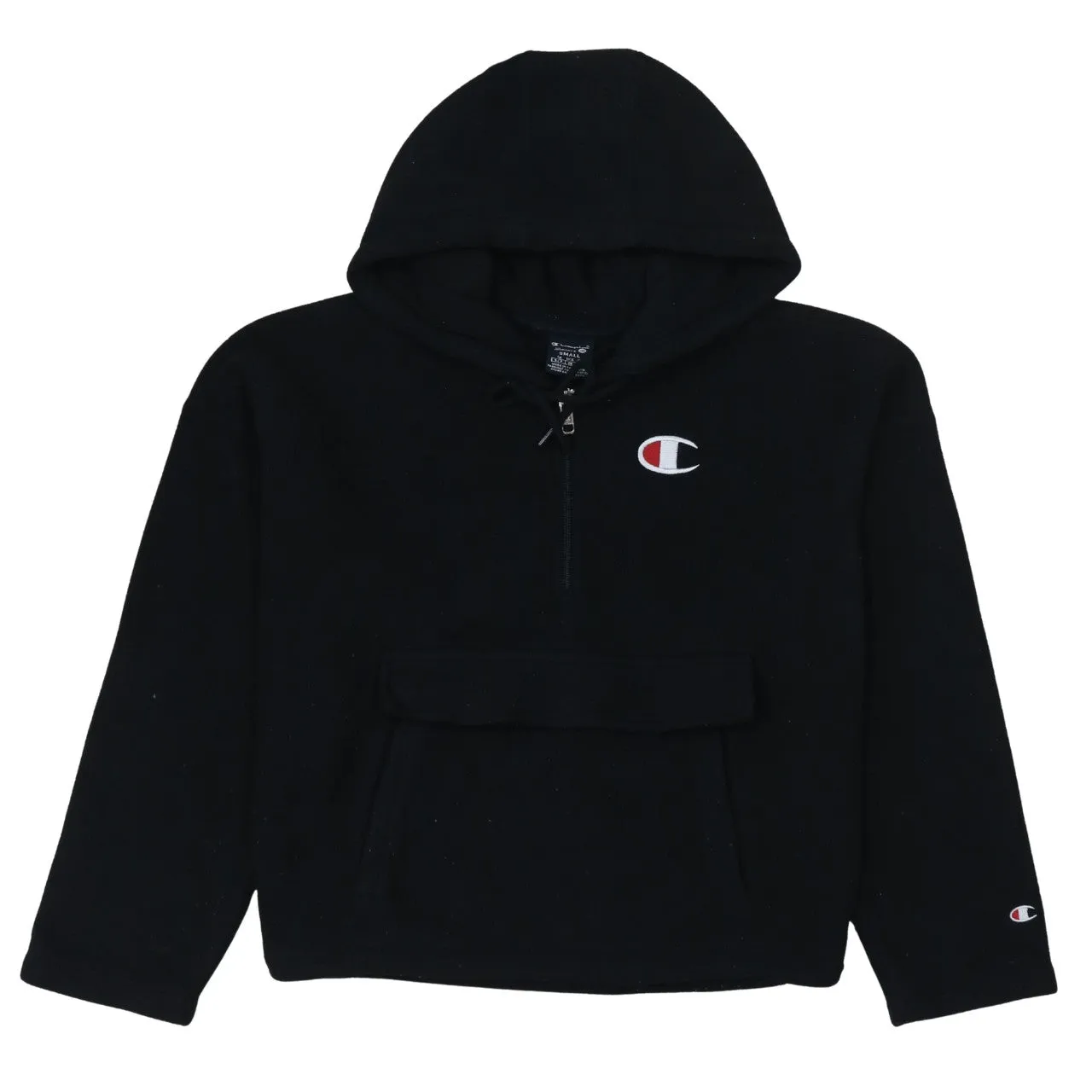 Champion Black Fleece Hoodie Men's Small Embroidered Logo Half Zip Front Pocket Pullover sold by Vintage Club