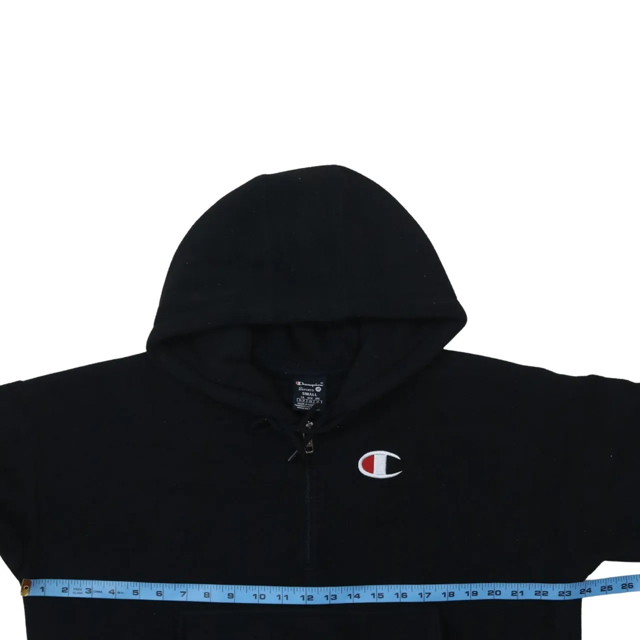 Champion Black Fleece Hoodie Men's Small Embroidered Logo Half Zip Front Pocket Pullover sold by Vintage Club product image thumbnail 5