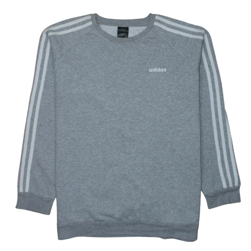 Adidas Grey Sweatshirt Women's Medium Three Stripe Sleeves Printed Logo Crewneck Pullover Top sold by Vintage Club