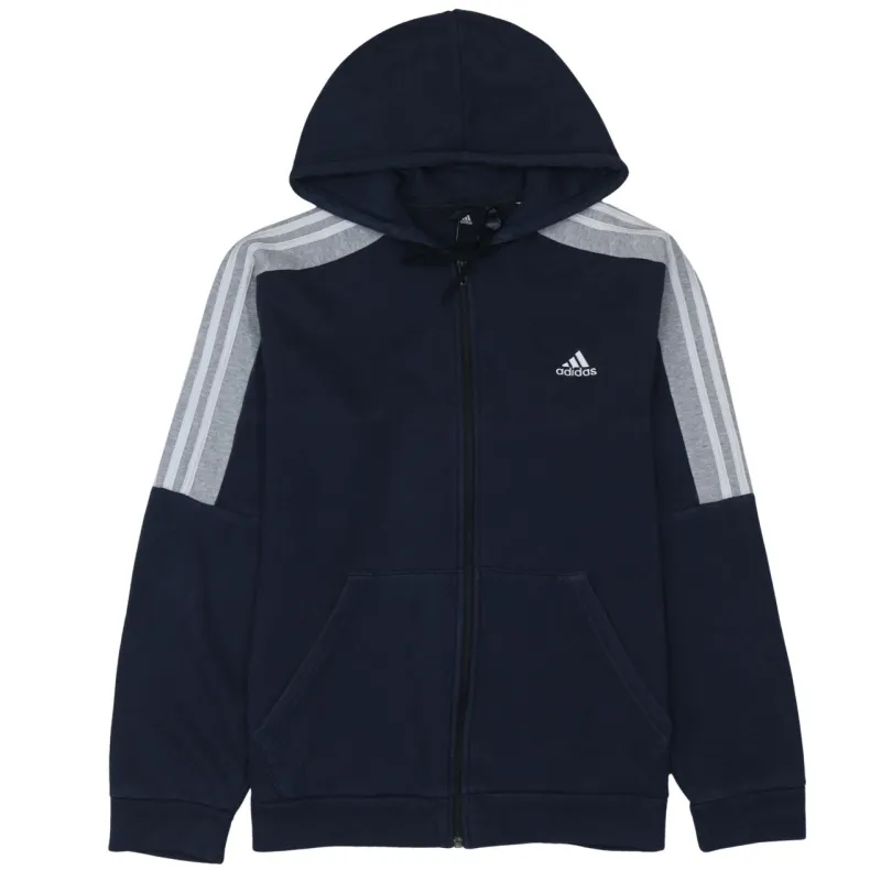 Adidas Navy Blue Full Zip Hoodie Men’s Large Embroidered Logo Three Stripe Sleeves Sweatshirt sold by Vintage Club
