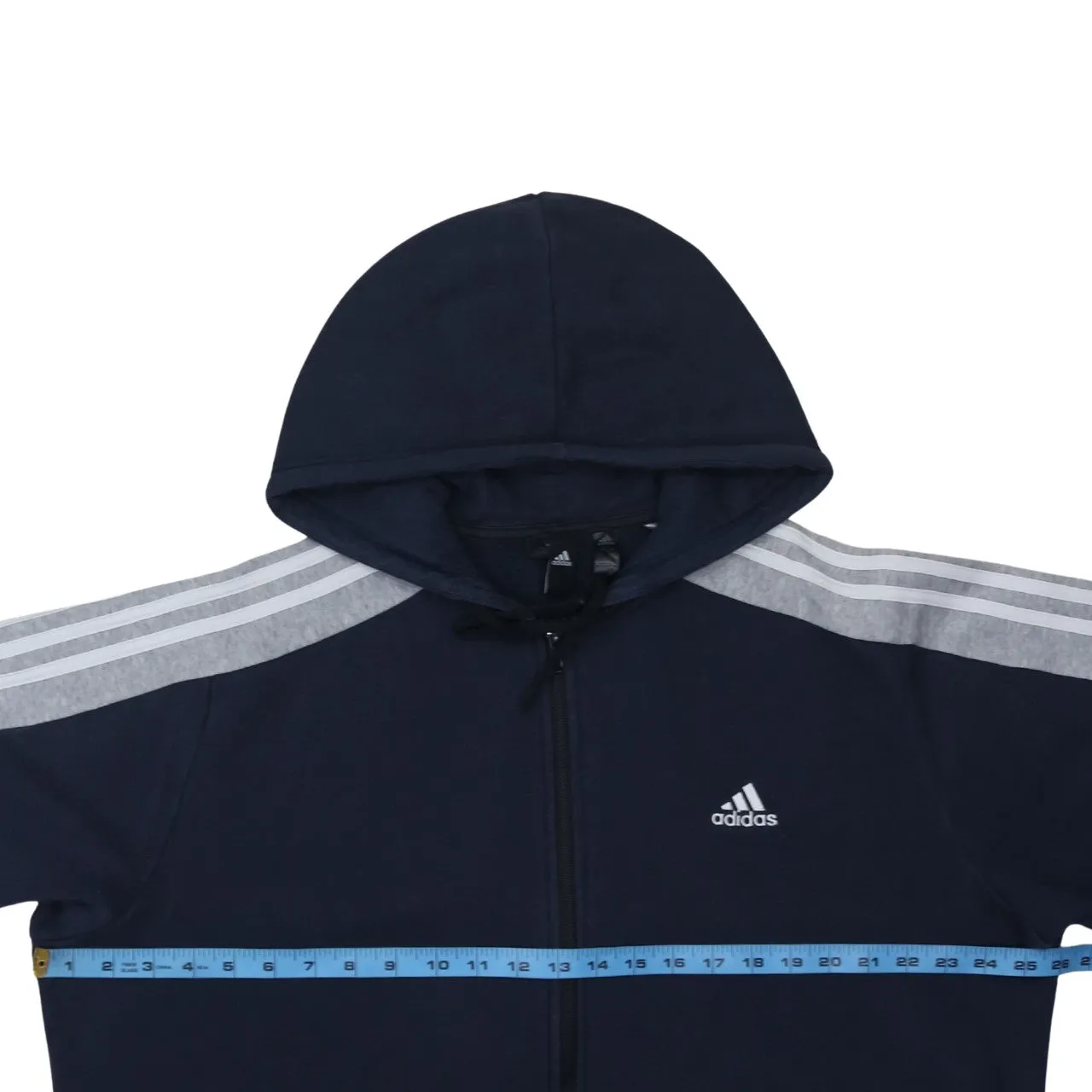 Adidas Navy Blue Full Zip Hoodie Men’s Large Embroidered Logo Three Stripe Sleeves Sweatshirt sold by Vintage Club product image thumbnail 5