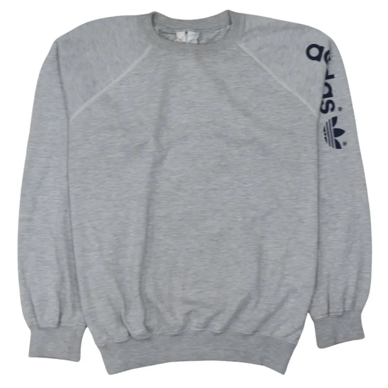 Adidas Grey Sweatshirt Men's Large Sleeve Logo Raglan Crewneck Fleece Pullover sold by Vintage Club