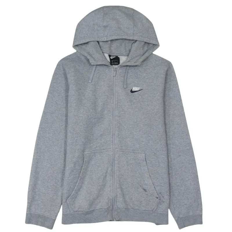 Nike Grey Full Zip Hoodie Men's Large Embroidered Swoosh Drawstring Hood Pockets Sweatshirt sold by Vintage Club