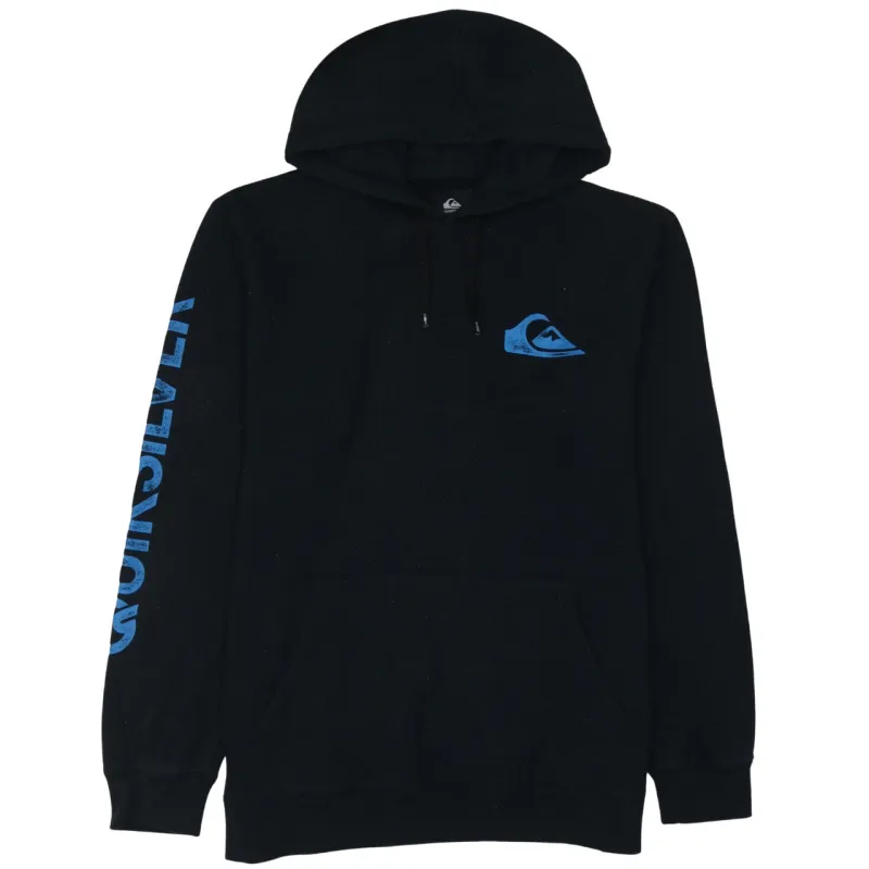 Quiksilver Black Hoodie Women’s XLarge Printed Logo Sleeve Graphic Pullover Sweatshirt sold by Vintage Club