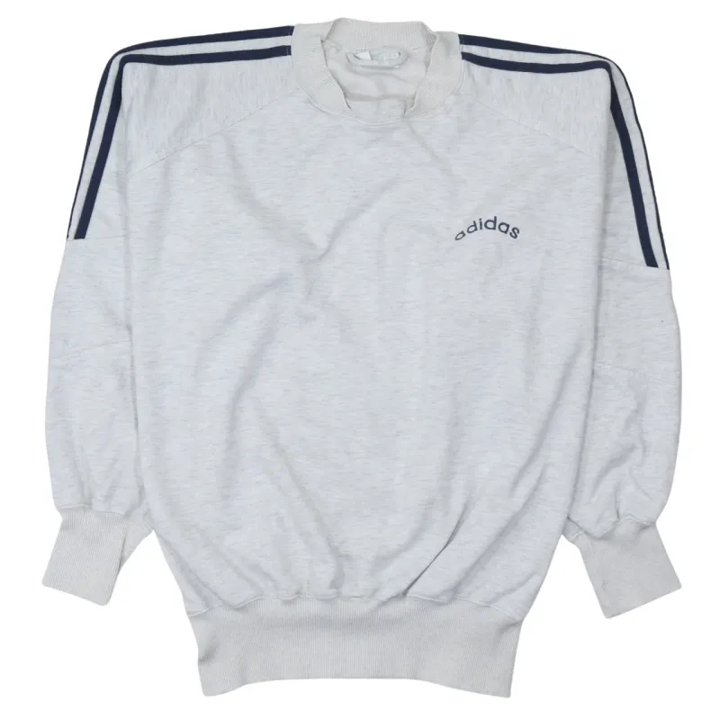 Adidas Light Grey Sweatshirt Men's Large Embroidered Logo Three Stripe Sleeves Pullover made by Adidas