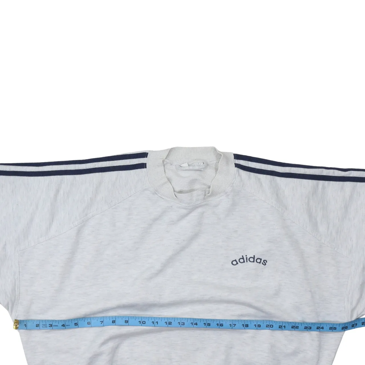 Adidas Light Grey Sweatshirt Men's Large Embroidered Logo Three Stripe Sleeves Pullover sold by Vintage Club product image thumbnail 5