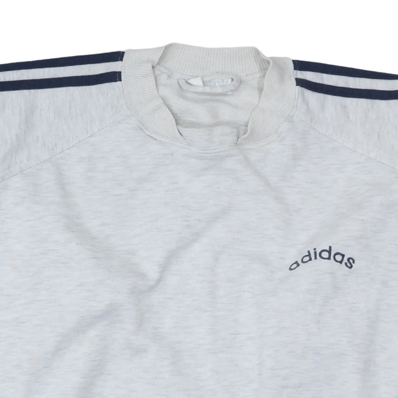 Adidas Light Grey Sweatshirt Men's Large Embroidered Logo Three Stripe Sleeves Pullover sold by Vintage Club product image thumbnail 3