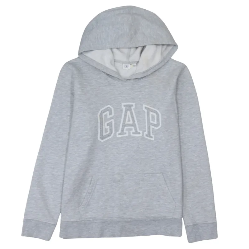Gap Light Grey Hoodie Women’s Large Printed Logo Front Pouch Fleece Pullover Sweatshirt sold by Vintage Club
