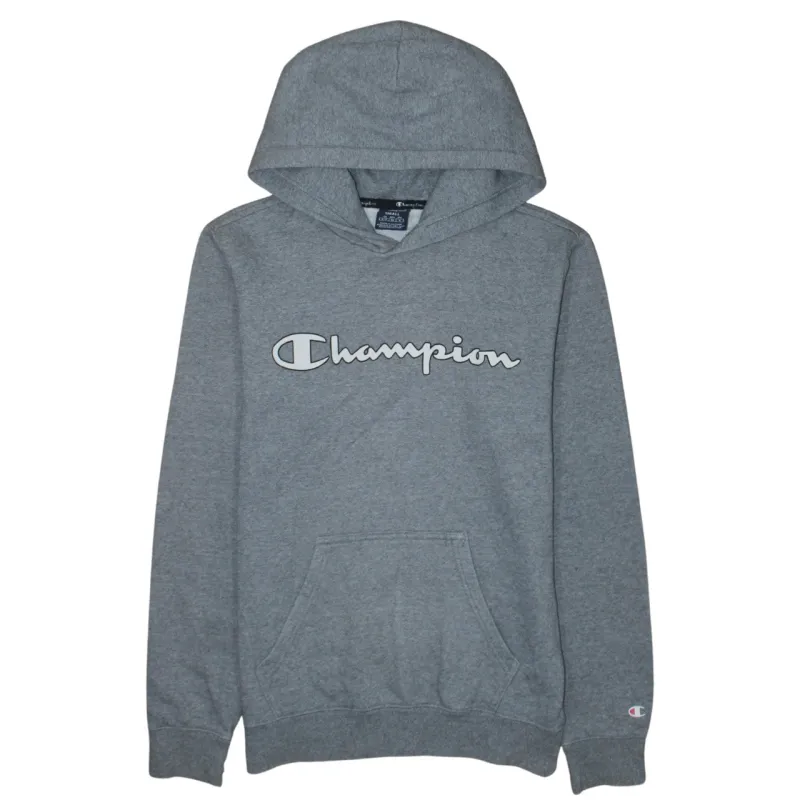 Champion Grey Hoodie Men’s Small Printed Script Logo Front Pocket Pullover Sweatshirt sold by Vintage Club