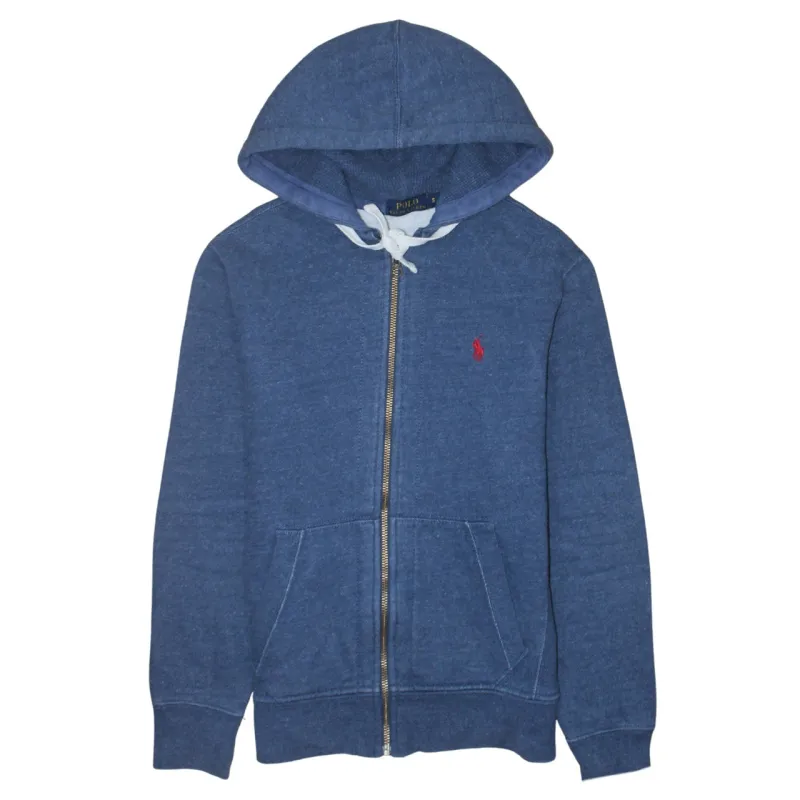 Polo Ralph Lauren Blue Zip Hoodie Women’s Small Embroidered Red Pony Pockets Fleece Sweatshirt made by Polo by Ralph Lauren