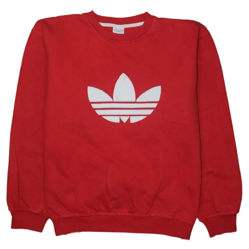 Adidas Red Sweatshirt Men's Medium Printed Trefoil Logo Crewneck Pullover Fleece Top sold by Vintage Club