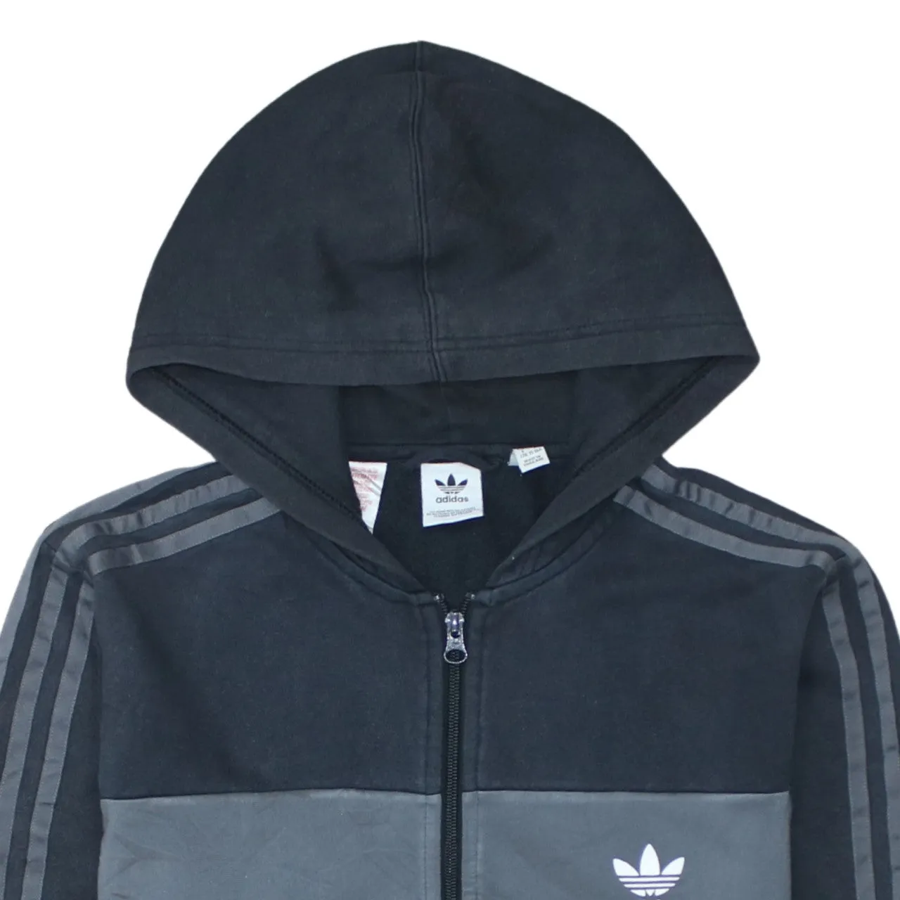 Adidas Black Zip Hoodie Women's XLarge Trefoil Logo Grey Panel Three Stripe Sweatshirt sold by Vintage Club product image thumbnail 3