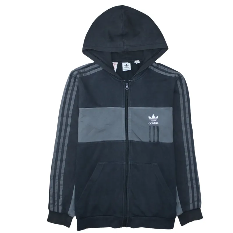 Adidas Black Zip Hoodie Women's XLarge Trefoil Logo Grey Panel Three Stripe Sweatshirt sold by Vintage Club