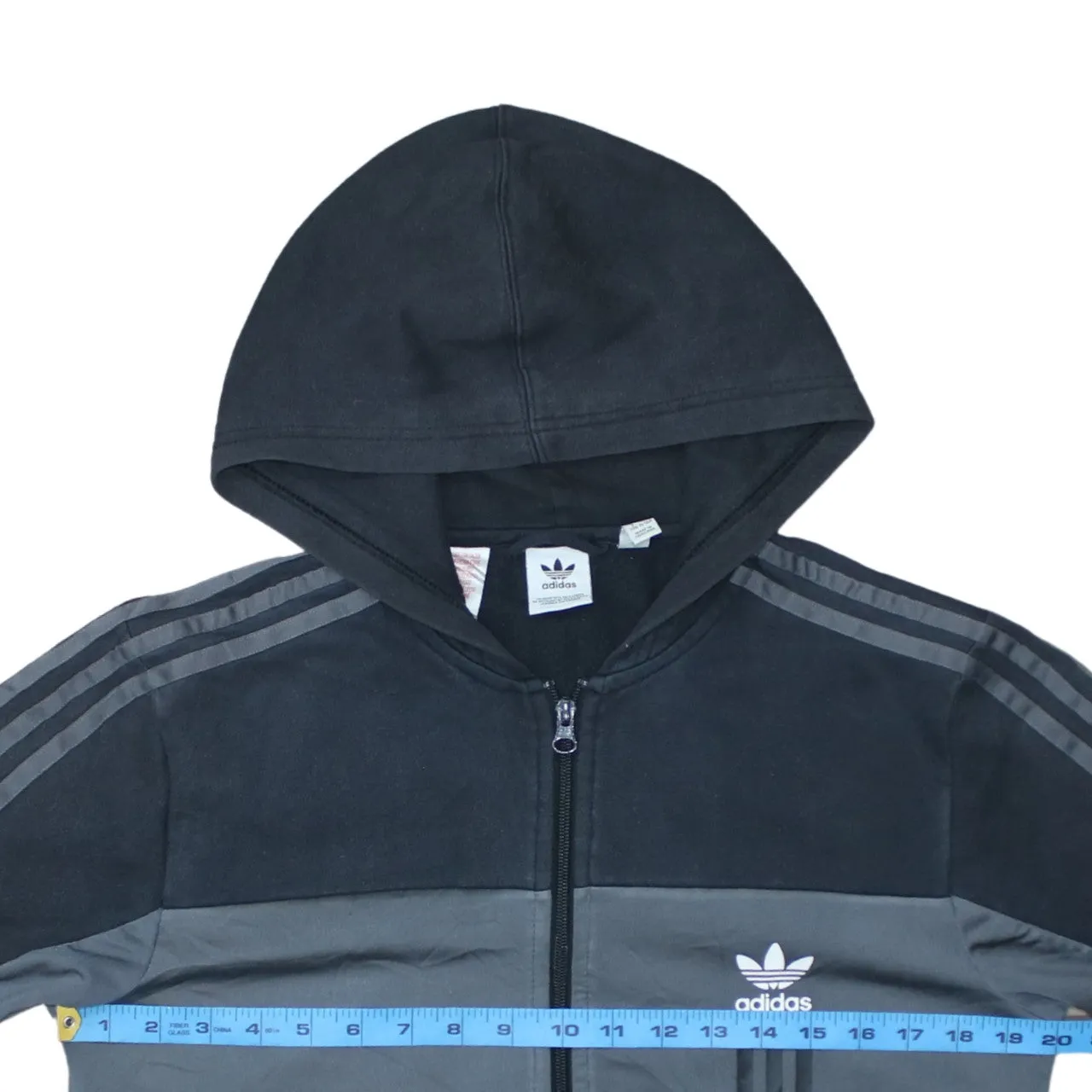 Adidas Black Zip Hoodie Women's XLarge Trefoil Logo Grey Panel Three Stripe Sweatshirt sold by Vintage Club product image thumbnail 5