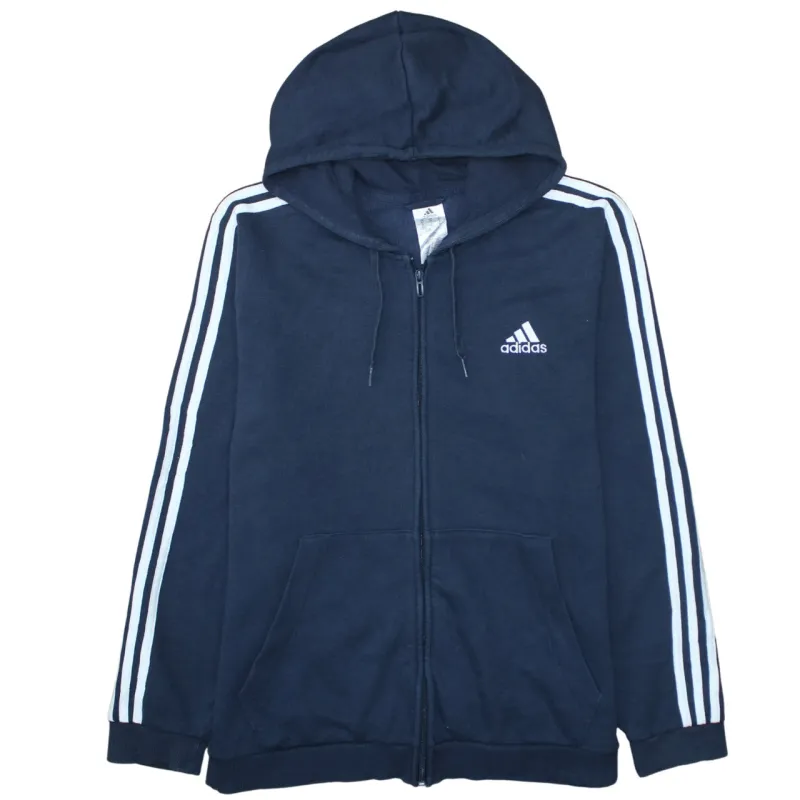 Adidas Navy Blue Hoodie Men's XLarge Full Zip Three Stripe Embroidered Logo Sweatshirt sold by Vintage Club