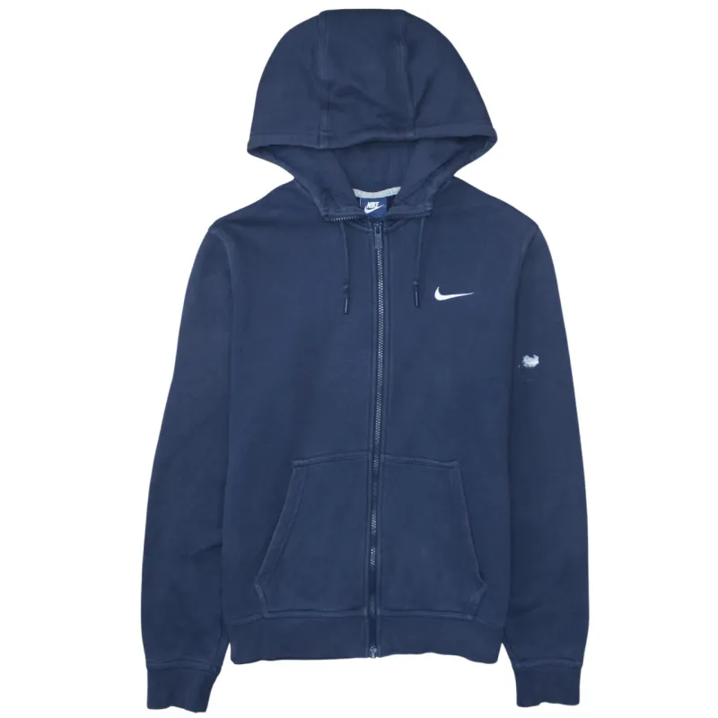 Nike Navy Blue Zip Hoodie Men's Medium Embroidered Swoosh Split Pocket Fleece Sweatshirt sold by Vintage Club