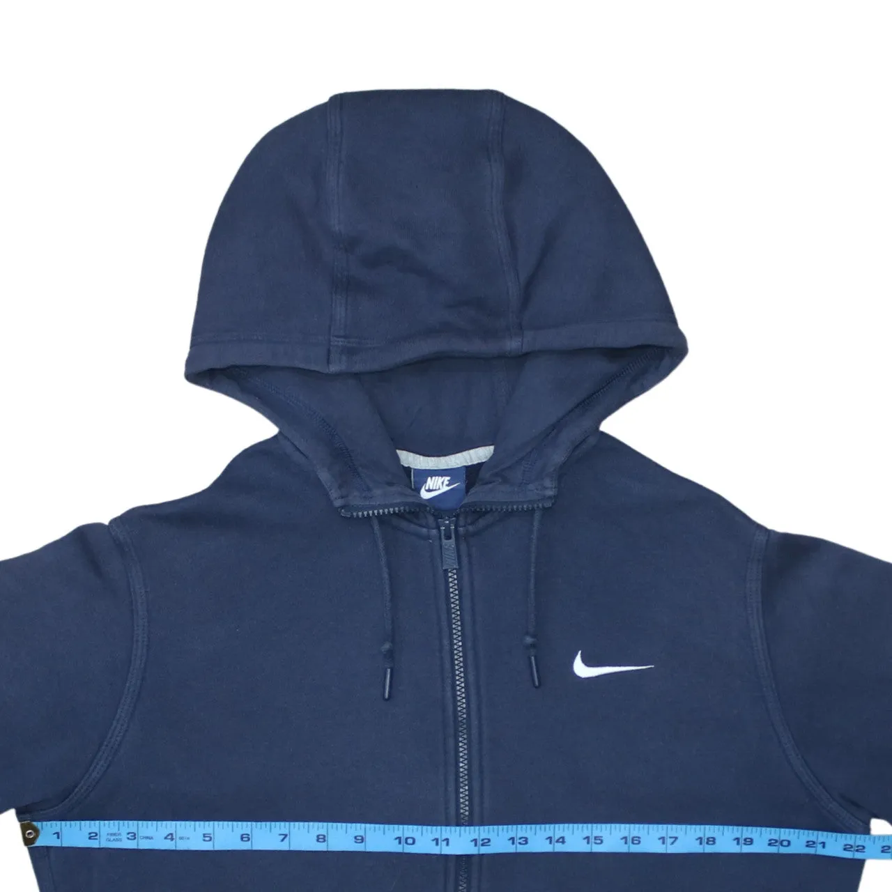 Nike Navy Blue Zip Hoodie Men's Medium Embroidered Swoosh Split Pocket Fleece Sweatshirt sold by Vintage Club product image thumbnail 5