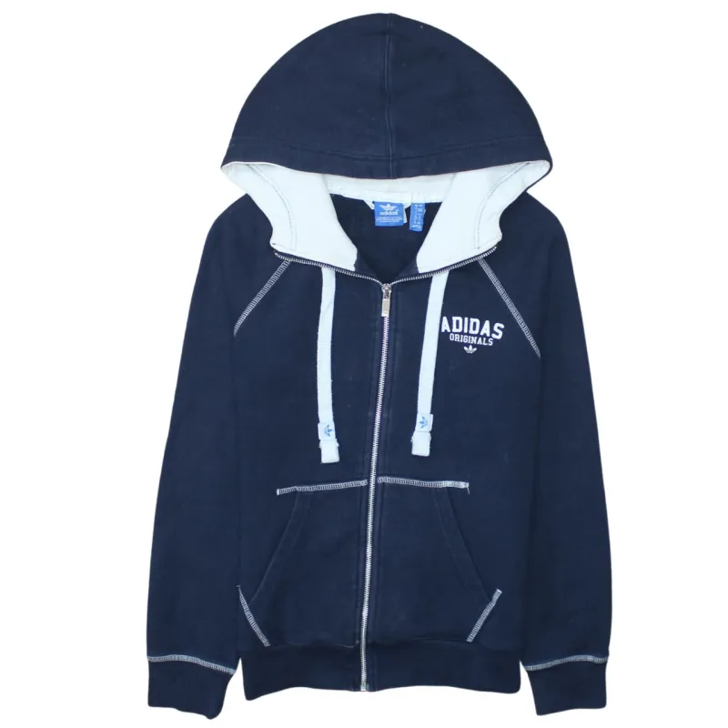 Adidas Navy Blue Hoodie Women’s Small Zip Up Printed Logo Pockets Casual Sweatshirt sold by Vintage Club