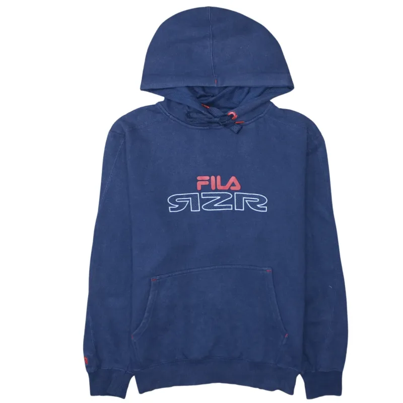 Fila Navy Blue Hoodie Men's Small Printed RZR Logo Front Pocket Pullover Sweatshirt sold by Vintage Club