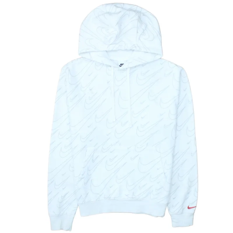 Nike White All Over Swoosh Hoodie Men's Small Printed Logo Pullover Sweatshirt sold by Vintage Club