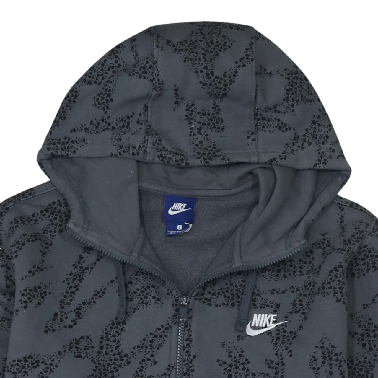 Nike Dark Grey Full Zip Hoodie Women’s Large All Over Print Embroidered Logo Sweatshirt sold by Vintage Club product image thumbnail 3