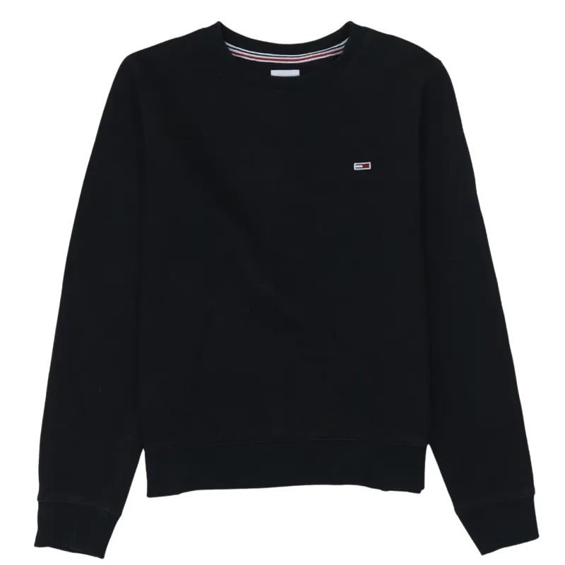 Tommy Jeans Black Sweatshirt Men's Medium Embroidered Flag Logo Ribbed Crewneck Pullover sold by Vintage Club