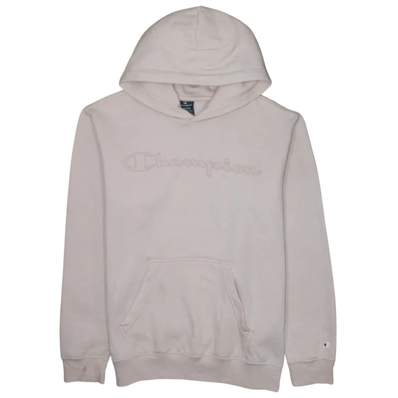 Champion Pale Pink Hoodie Men's Medium Embroidered Logo Front Pocket Fleece Pullover Sweatshirt sold by Vintage Club