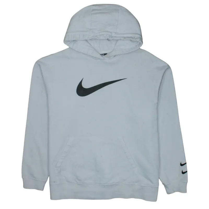 Nike White Hoodie Men's Medium Printed Swoosh Logo Sleeve Detail Pullover Sweatshirt sold by Vintage Club
