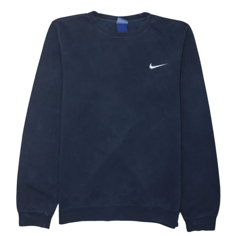Nike Navy Blue Sweatshirt Men's Small Embroidered Swoosh Logo Crewneck Pullover Fleece Top sold by Vintage Club