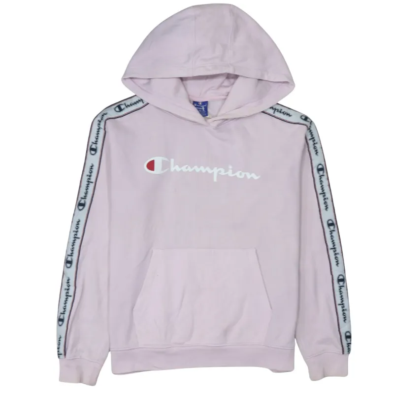 Champion Light Pink Hoodie Men's Medium Printed Logo Tape Sleeves Pullover Sweatshirt made by Champion