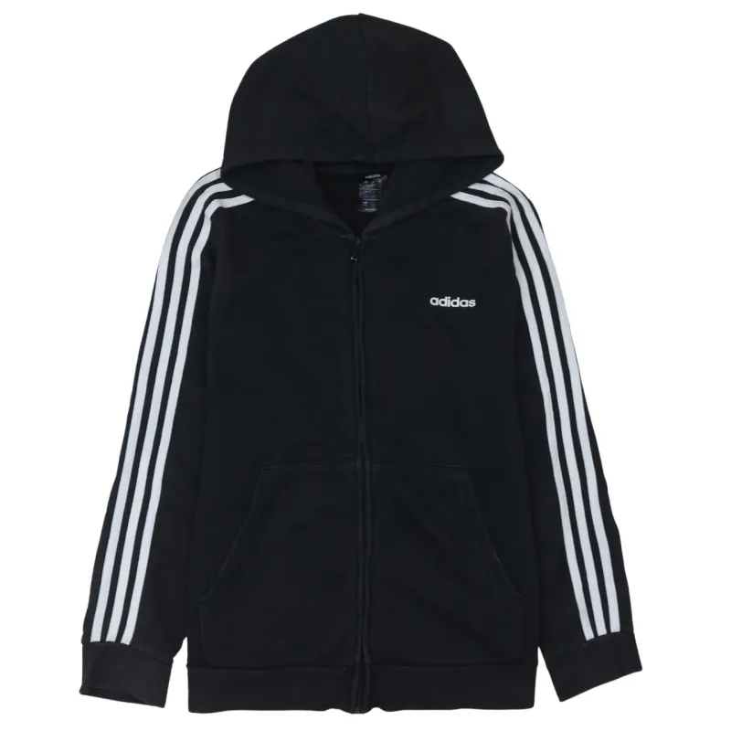 Adidas Black Full Zip Hoodie Women's XLarge Three Stripe Sleeves Embroidered Logo Sweatshirt sold by Vintage Club