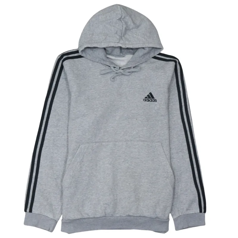 Adidas Grey Hoodie Men's Medium Embroidered Logo Three Stripe Sleeve Pullover Sweatshirt sold by Vintage Club