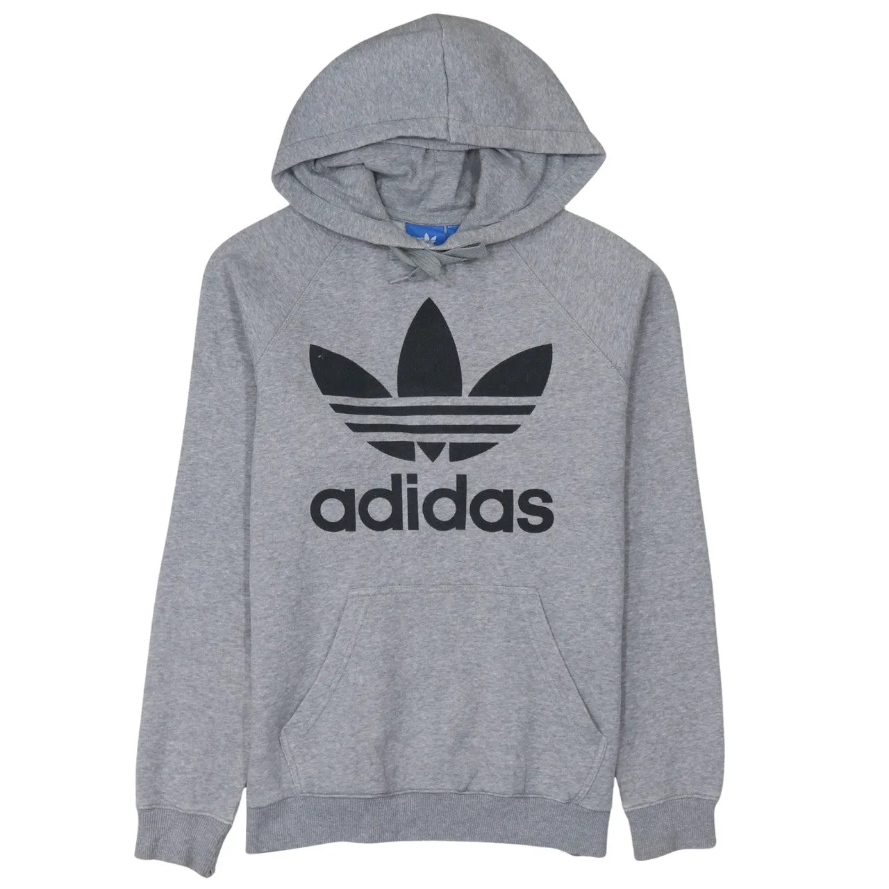 Adidas Grey Hoodie Men's Small Printed Trefoil Logo Front Pocket Pullover Sweatshirt sold by Vintage Club