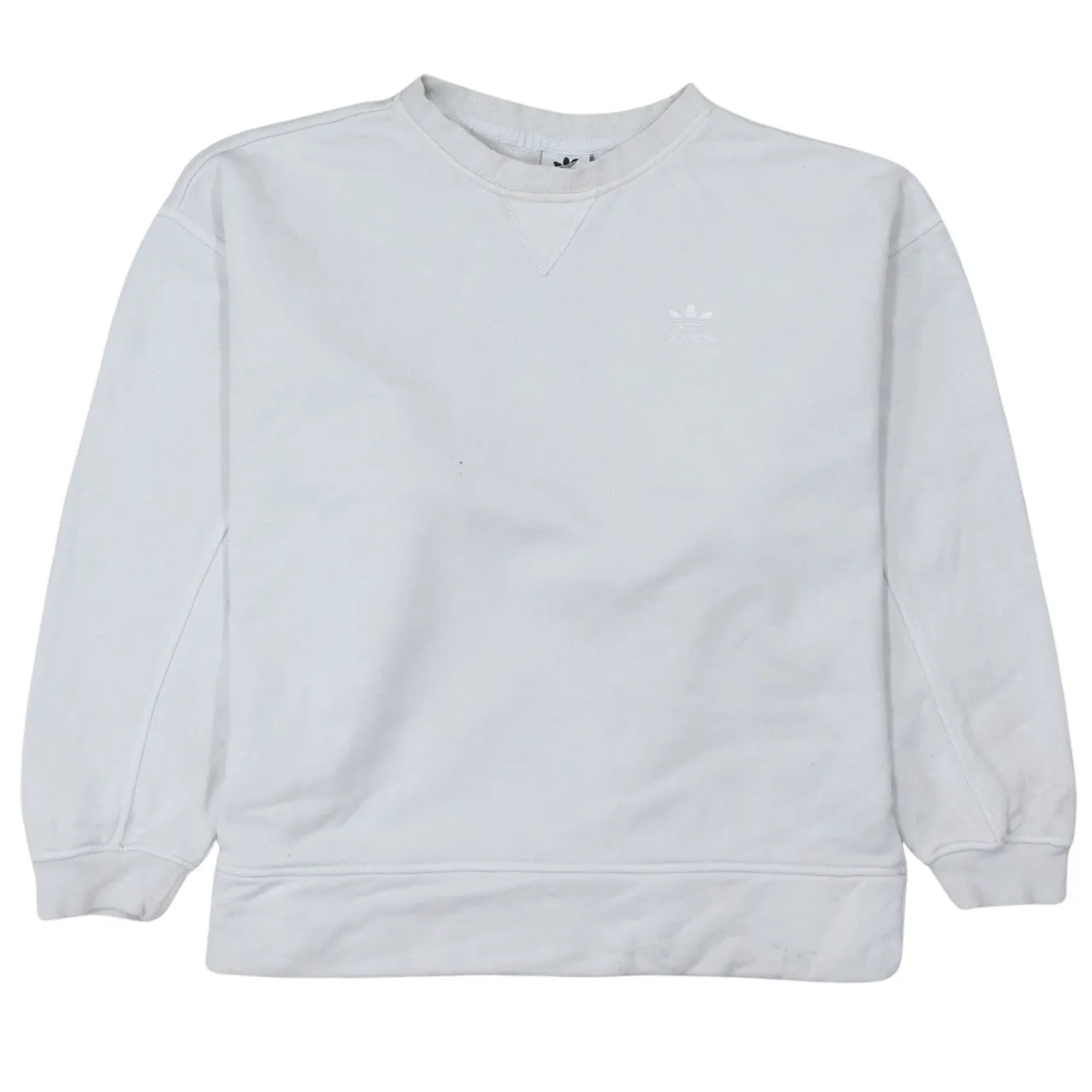 Adidas White Sweatshirt Women’s XXLarge Small Trefoil Chest Large Back Logo Pullover Top sold by Vintage Club