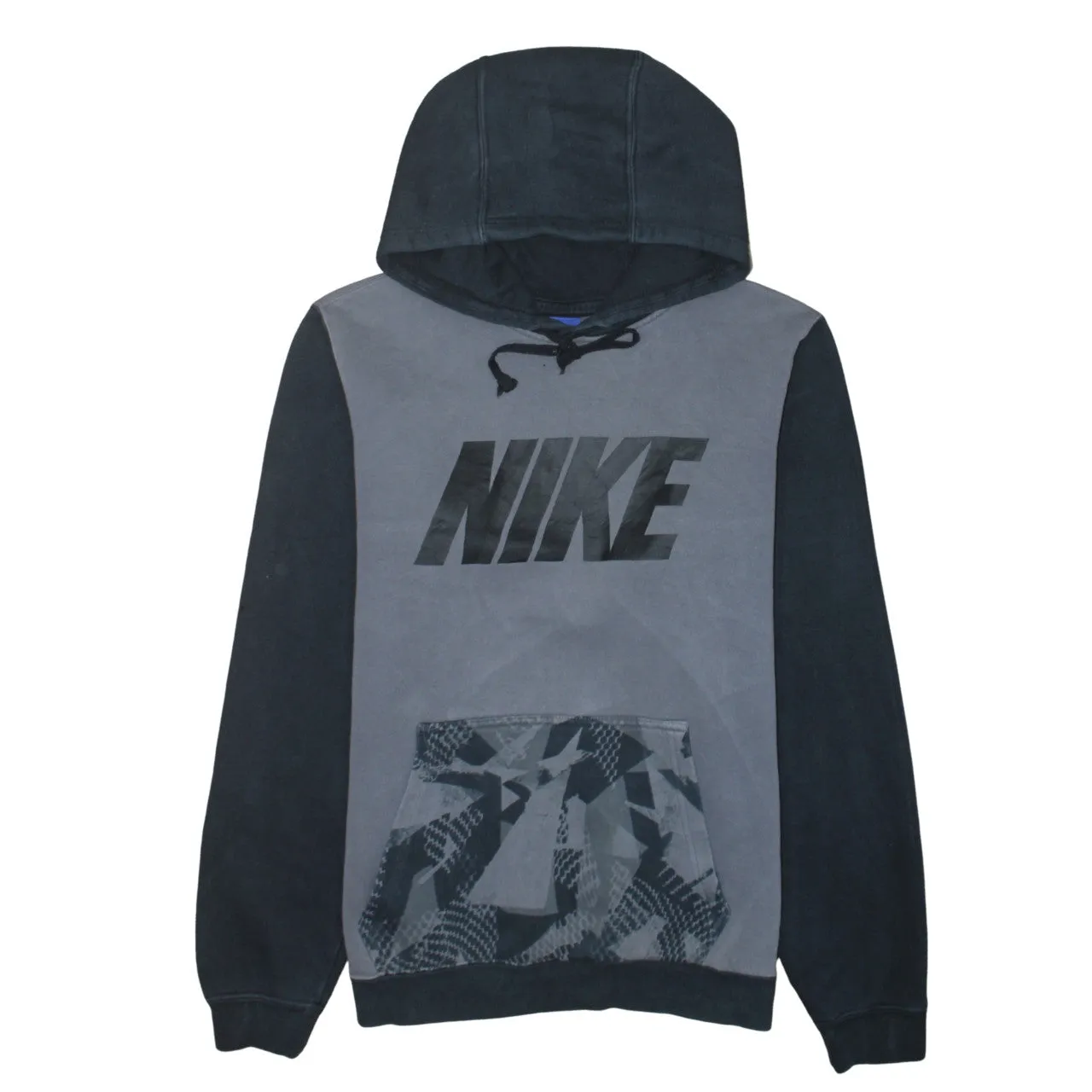 Nike Grey Black Hoodie Men's Small Large Printed Logo Pattern Pocket Pullover Sweatshirt sold by Vintage Club