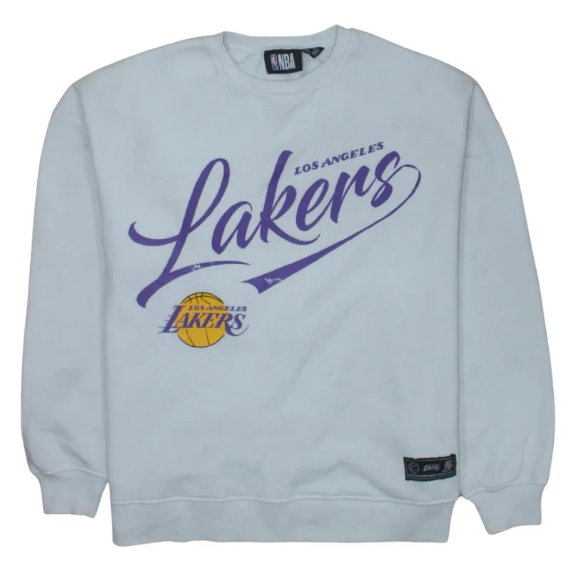NBA White Sweatshirt Women's Medium Los Angeles Lakers Printed Logo Crewneck Pullover sold by Vintage Club