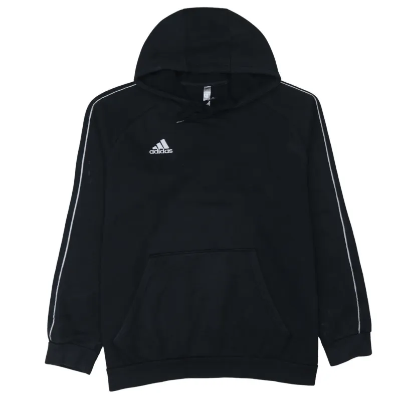 Adidas Black Hoodie Women’s XLarge Embroidered Logo Stripe Sleeves Front Pocket Pullover Sweatshirt sold by Vintage Club