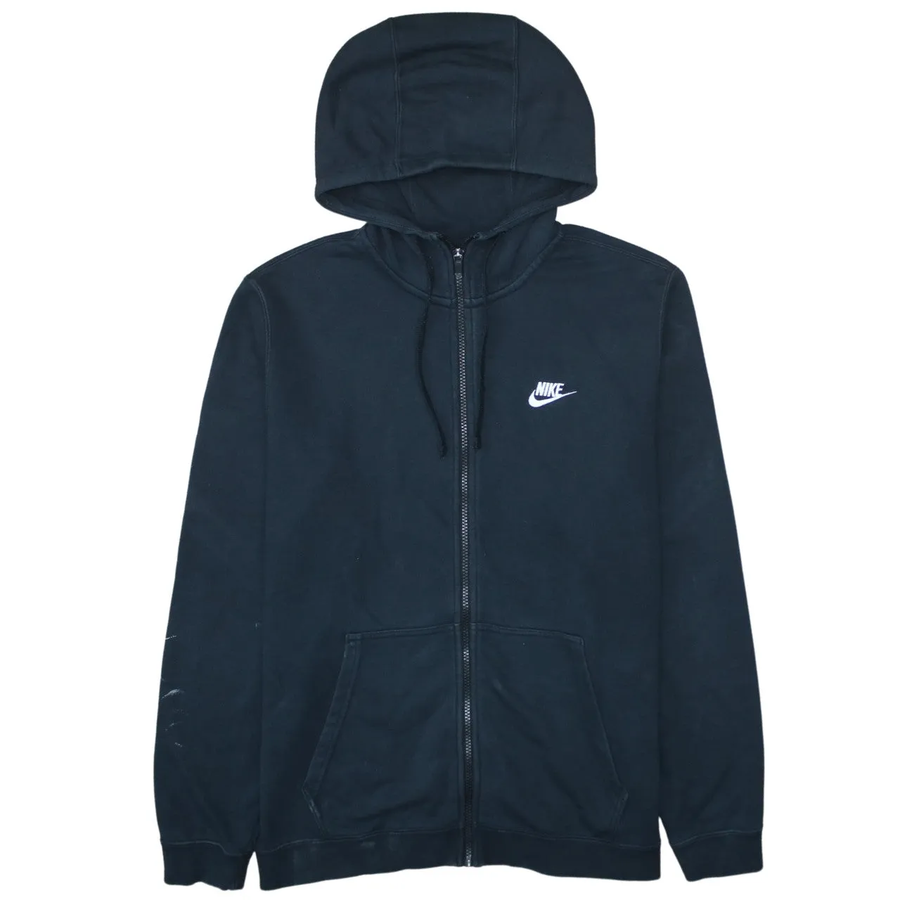 Nike Black Full Zip Hoodie Women’s Large Embroidered Swoosh Split Pocket Sweatshirt Top sold by Vintage Club