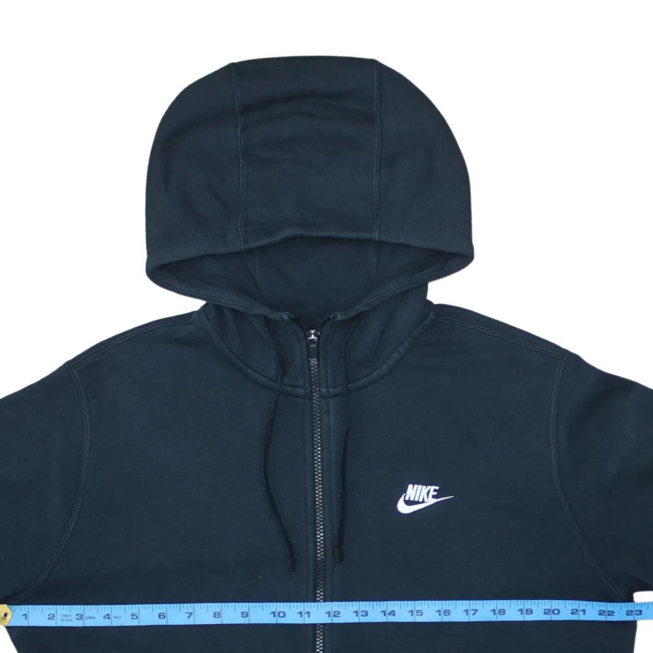 Nike Black Full Zip Hoodie Women’s Large Embroidered Swoosh Split Pocket Sweatshirt Top sold by Vintage Club product image thumbnail 5