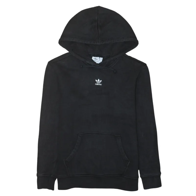 Adidas Black Hoodie Women’s Small Embroidered Trefoil Logo Front Pocket Pullover Sweatshirt sold by Vintage Club