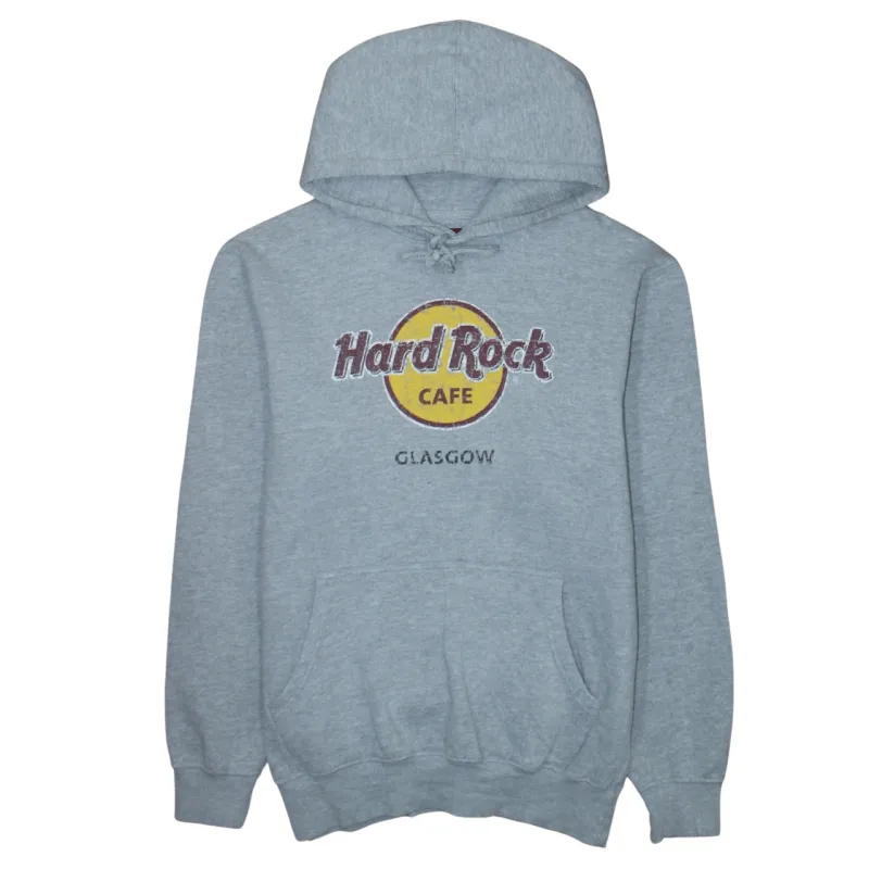Hard Rock Cafe Grey Hoodie Women’s Large Printed Glasgow Logo Fleece Pullover Sweatshirt sold by Vintage Club