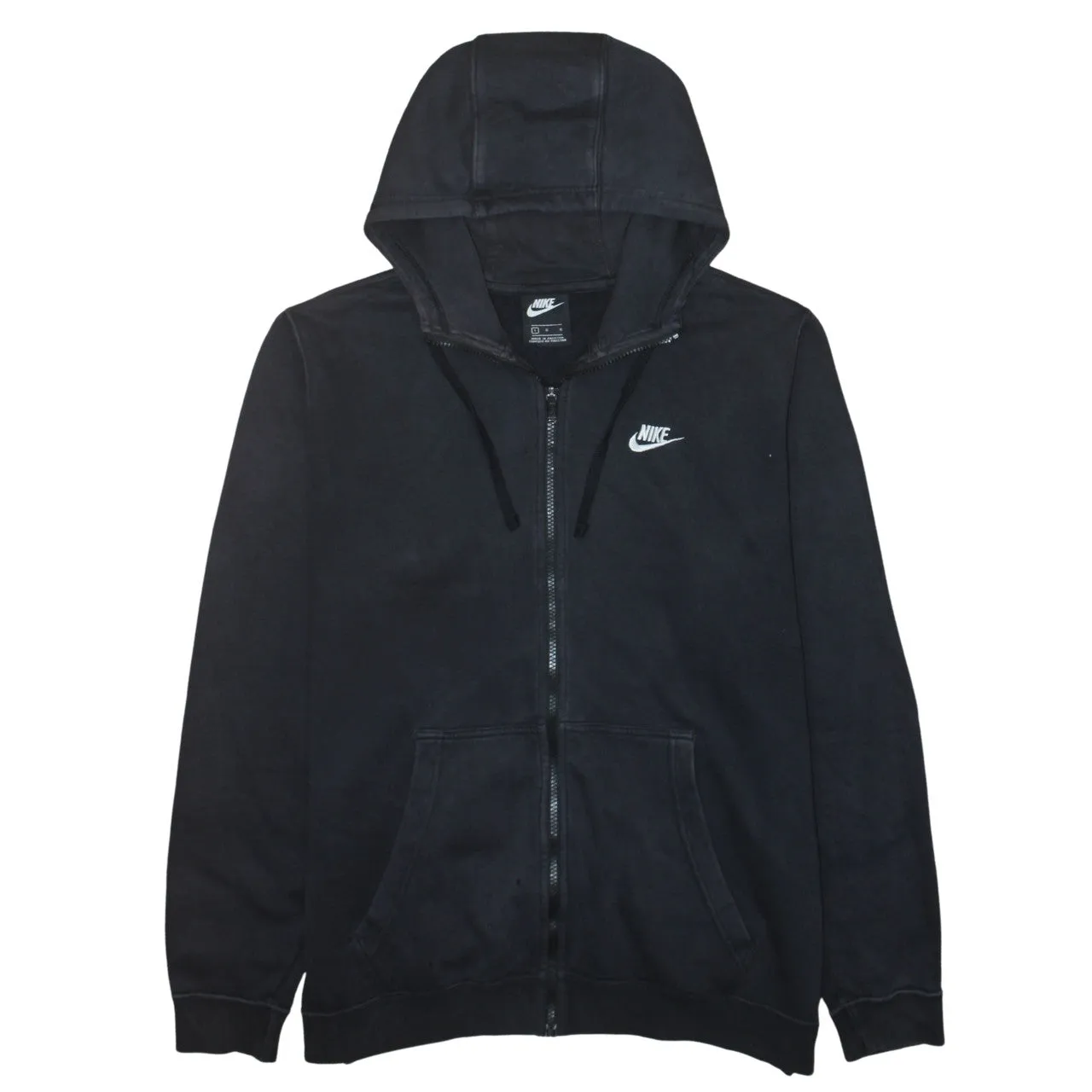 Nike Black Full Zip Hoodie Men's Large Embroidered Swoosh Drawstring Hood Pockets Sweatshirt sold by Vintage Club