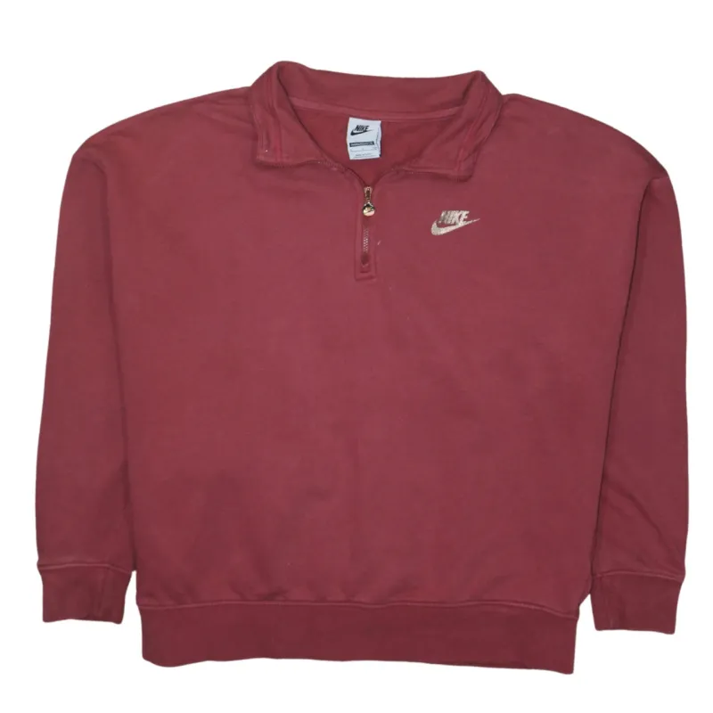 Nike Burgundy Red Quarter Zip Sweatshirt Men's Small Embroidered Swoosh Printed Back Logo Pullover sold by Vintage Club